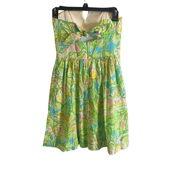 Lilly Pulitzer Size 0 Richelle Strapless Tie Back Dress Elephant Ear Green Pink - Picture 5 of 14